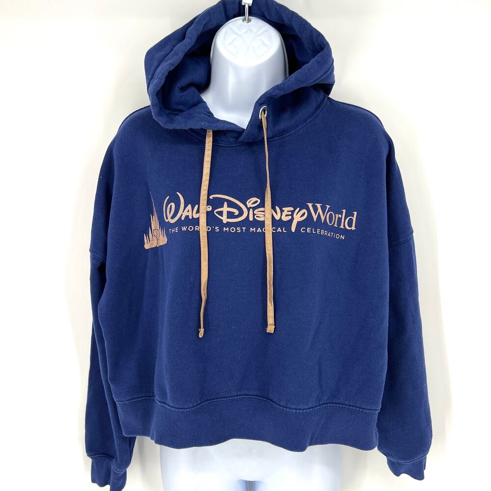 Walt Disney World 50th Anniversary Cropped Hoodie Blue Gold Size M